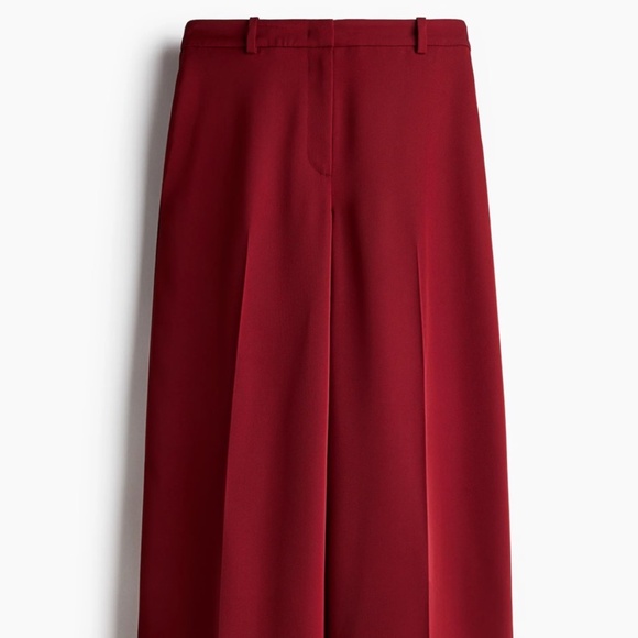H&M Wide Leg Twill Dress Pants Ankle Dark Red Size 8 NWT - Picture 1 of 5